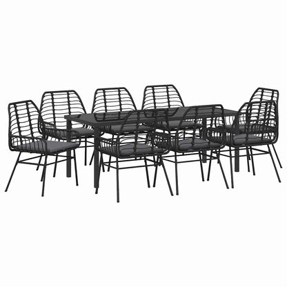 Garten Essgruppe 9 pcs Schwarz Poly-Rattan