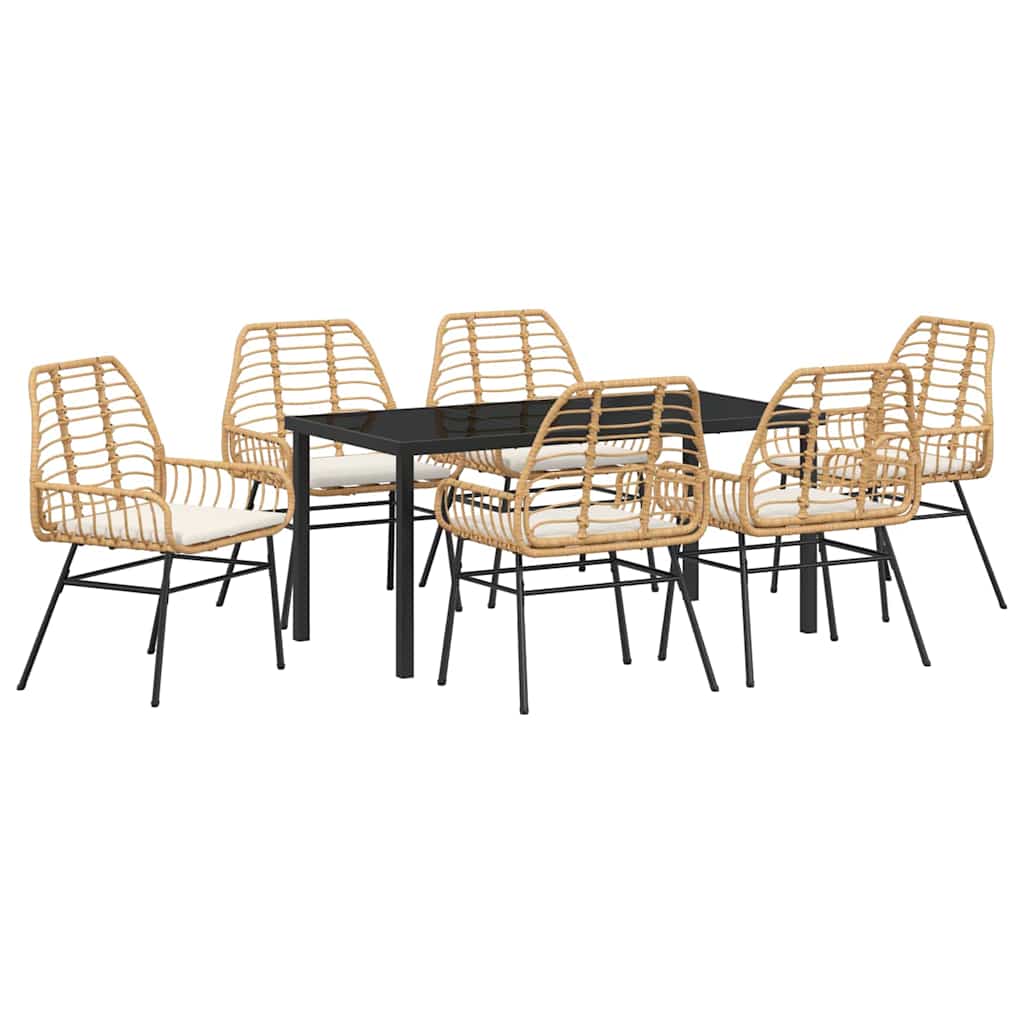 Garten Essgruppe 7 pcs Braun Poly-Rattan