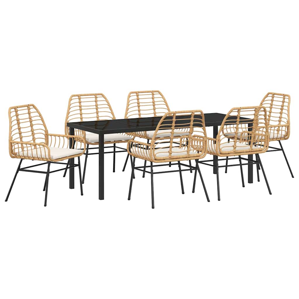 Garten Essgruppe 7 pcs Braun Poly-Rattan