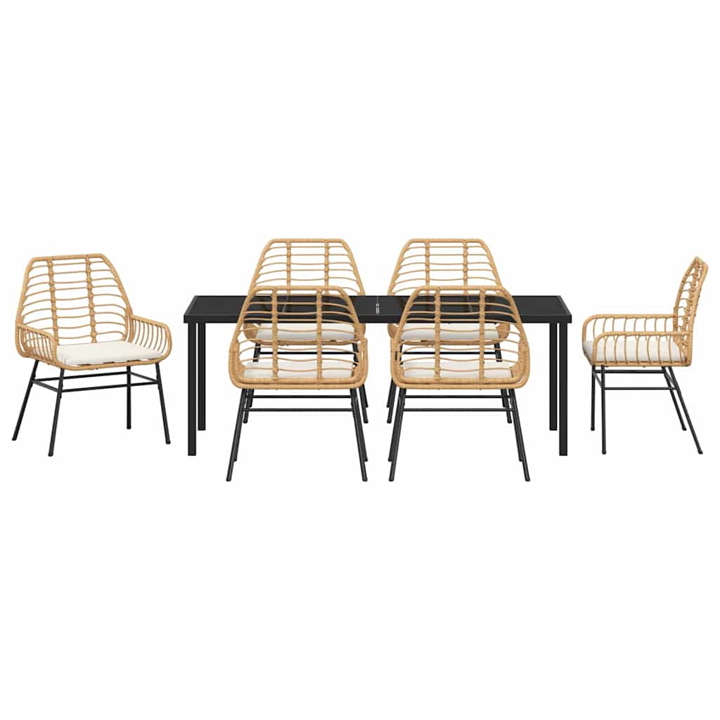Garten Essgruppe 7 pcs Braun Poly-Rattan