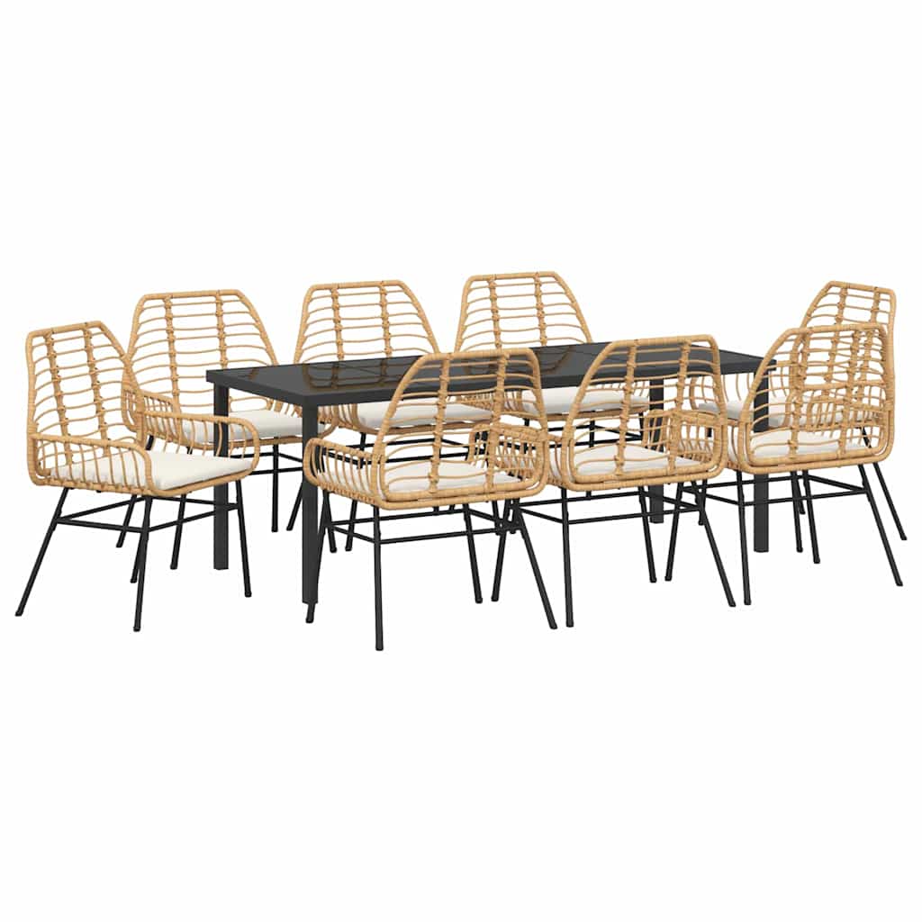 Garten Essgruppe 9 pcs Braun Poly-Rattan