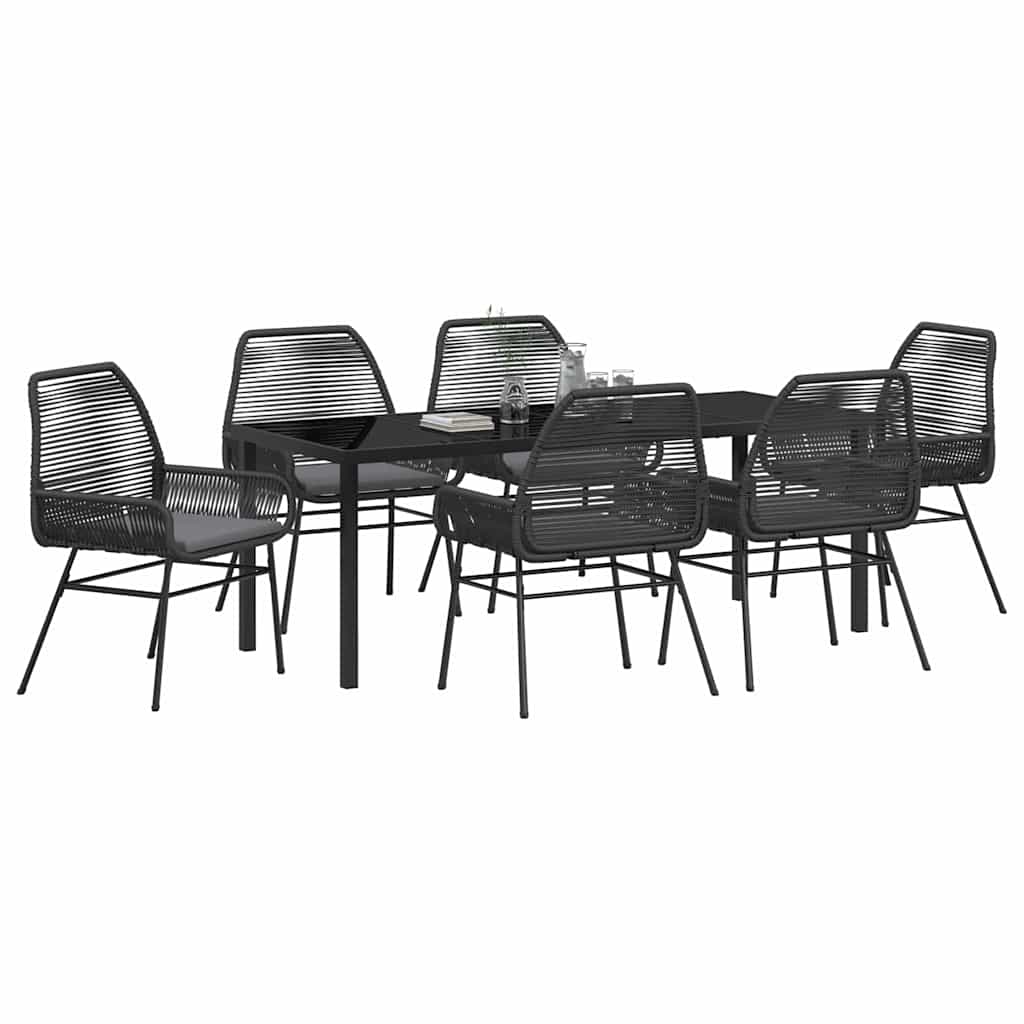 Garten Essgruppe mit Kissen 7 pcs Schwarz Poly-Rattan