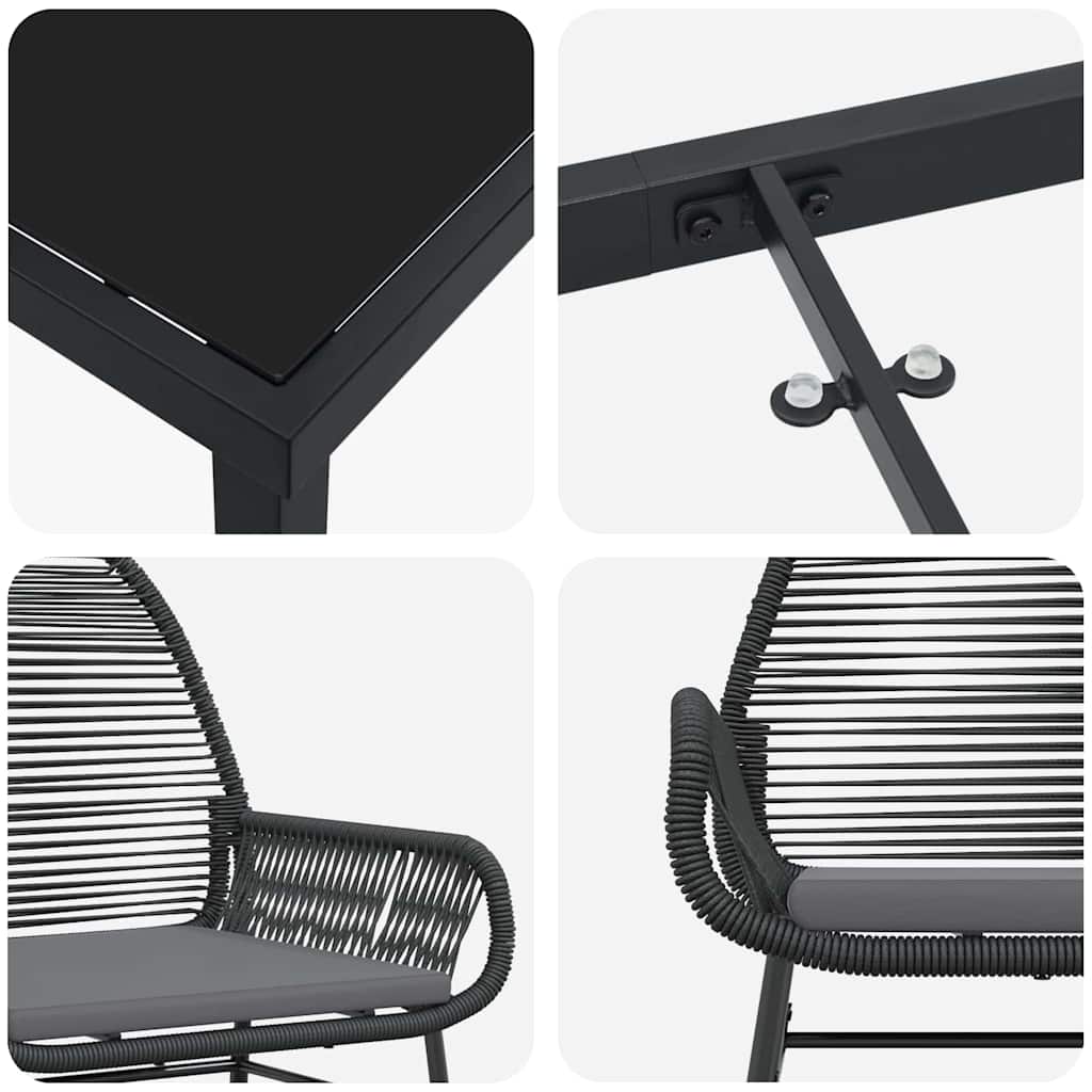 Garten Essgruppe mit Kissen 9 pcs Schwarz Poly-Rattan