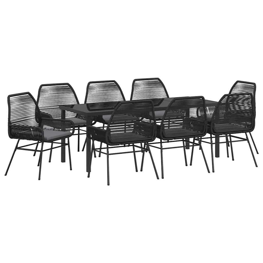 Garten Essgruppe mit Kissen 9 pcs Schwarz Poly-Rattan