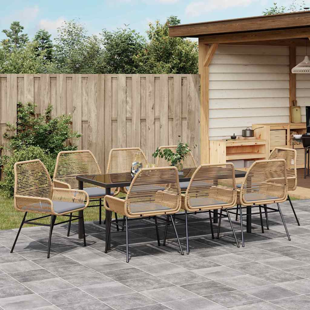 Garten Essgruppe mit Kissen 9 pcs Braun Poly-Rattan