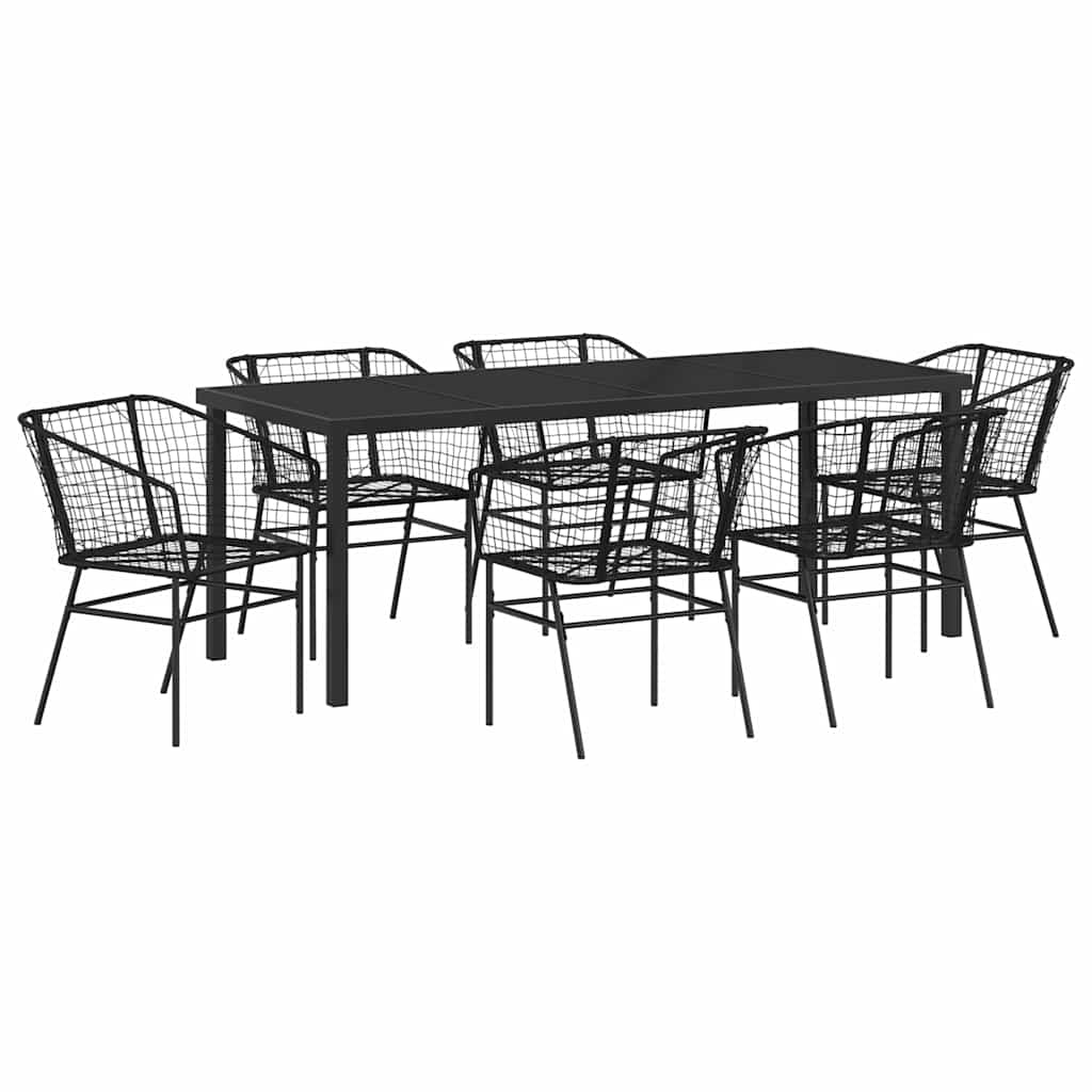 Garten Essgruppe 7 pcs Schwarz Poly-Rattan