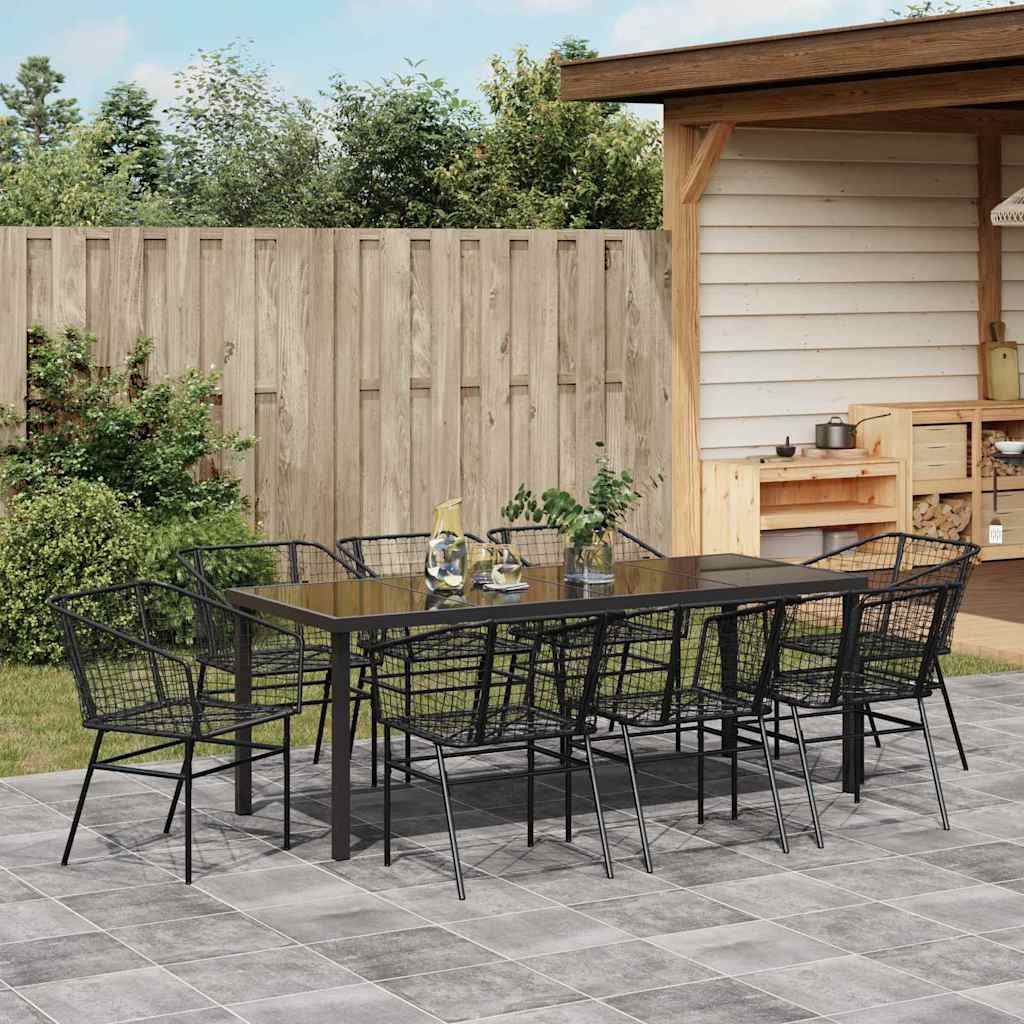 Garten Essgruppe 9 pcs Schwarz Poly-Rattan