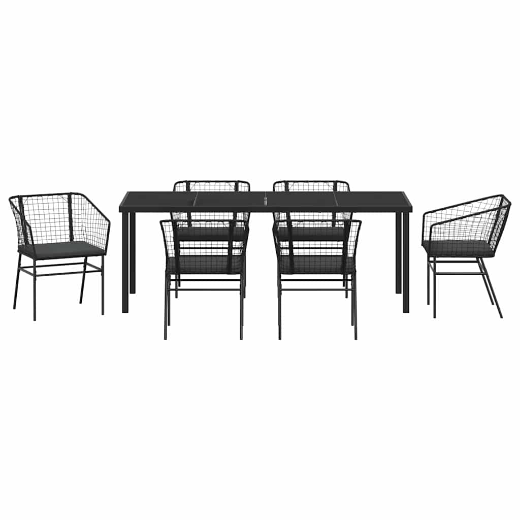Garten Essgruppe 7 pcs Schwarz Poly-Rattan