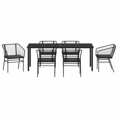 Garten Essgruppe 7 pcs Schwarz Poly-Rattan