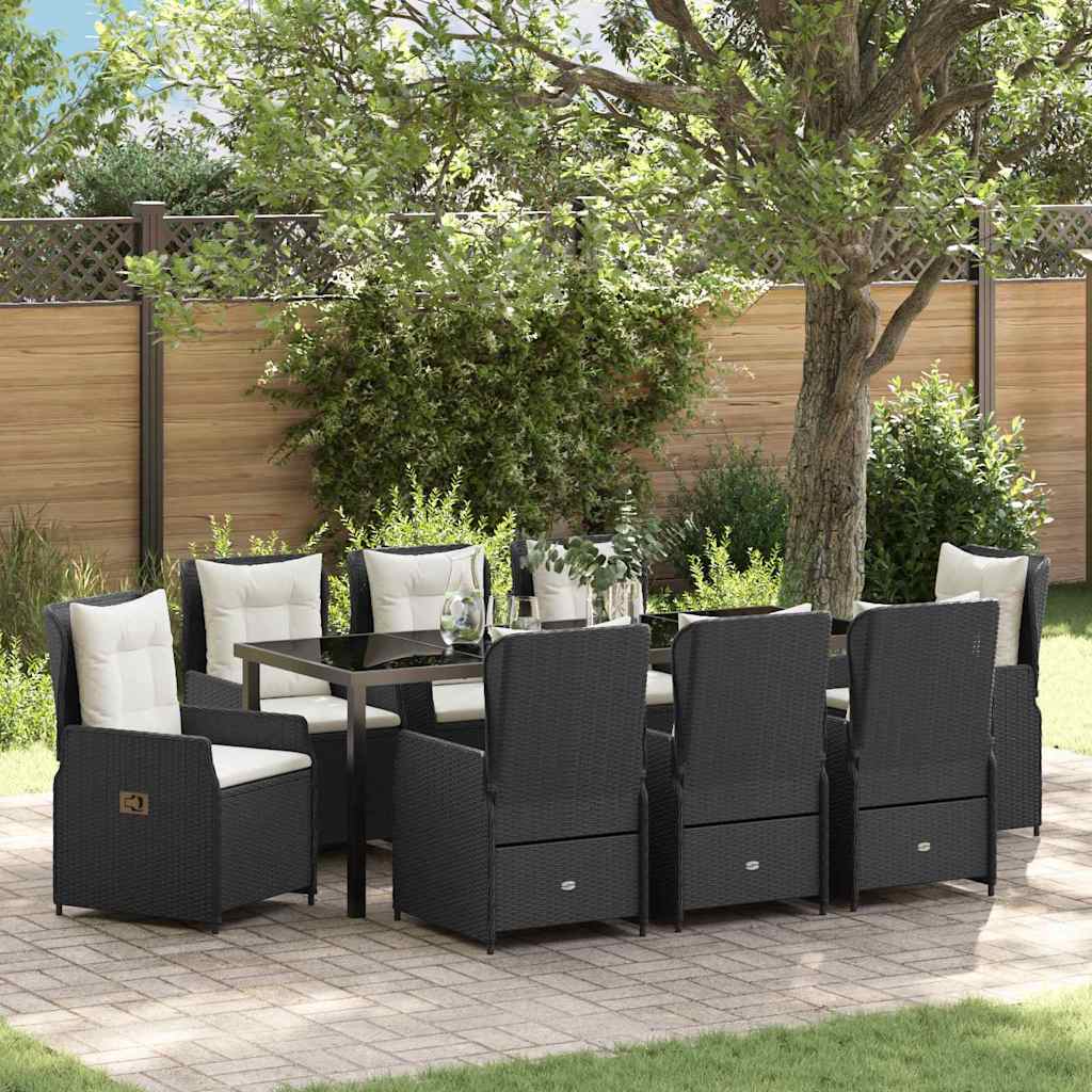 Garten Essgruppe 9 pcs Schwarz Poly-Rattan