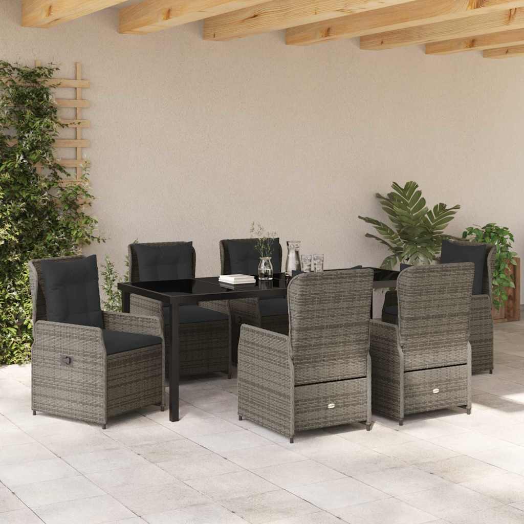 Garten Essgruppe 7 pcs Grau Poly-Rattan