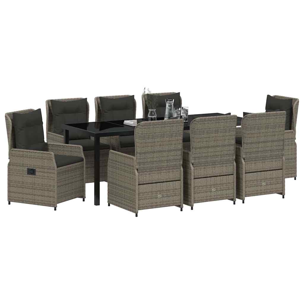 Garten Essgruppe 9 pcs Grau Poly-Rattan