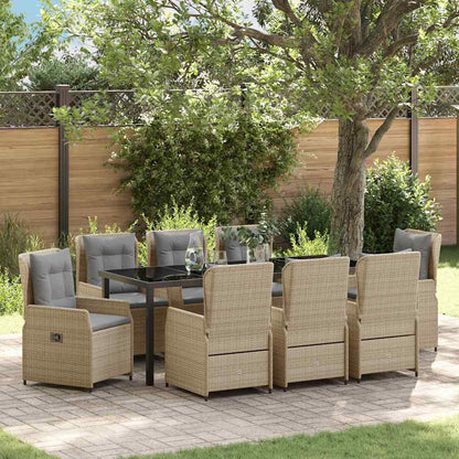 Garten Essgruppe 9 pcs Beige und Hellgrau Poly-Rattan