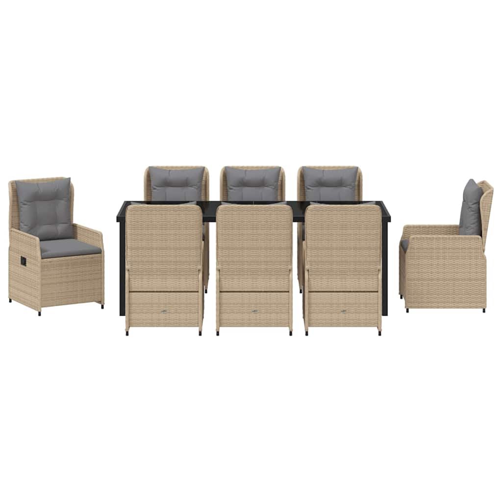 Garten Essgruppe 9 pcs Beige und Hellgrau Poly-Rattan