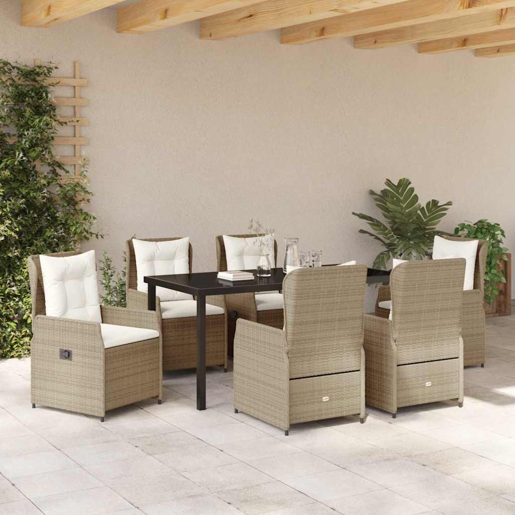 Garten Essgruppe 7 pcs Beige und Hellgrau Poly-Rattan