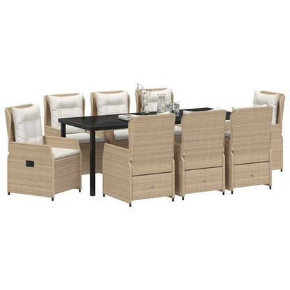 Garten Essgruppe 9 pcs Beige und Hellgrau Poly-Rattan
