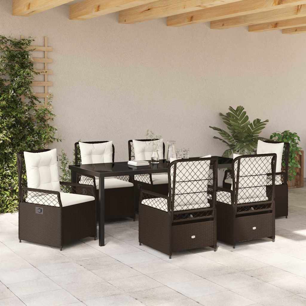 Garten Essgruppe 7 pcs Braun Poly-Rattan