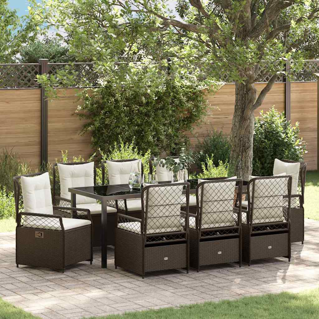 Garten Essgruppe 9 pcs Braun Poly-Rattan