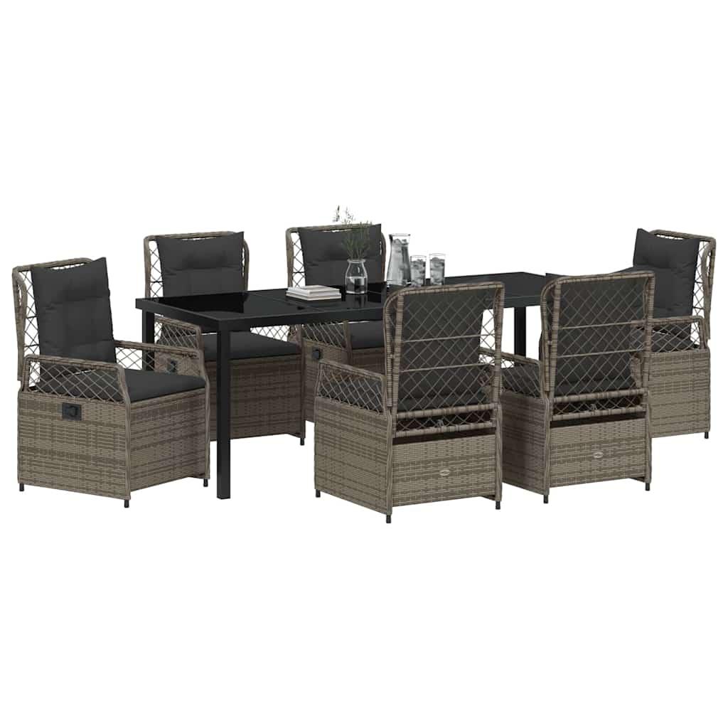 Garten Essgruppe 7 pcs Grau Poly-Rattan