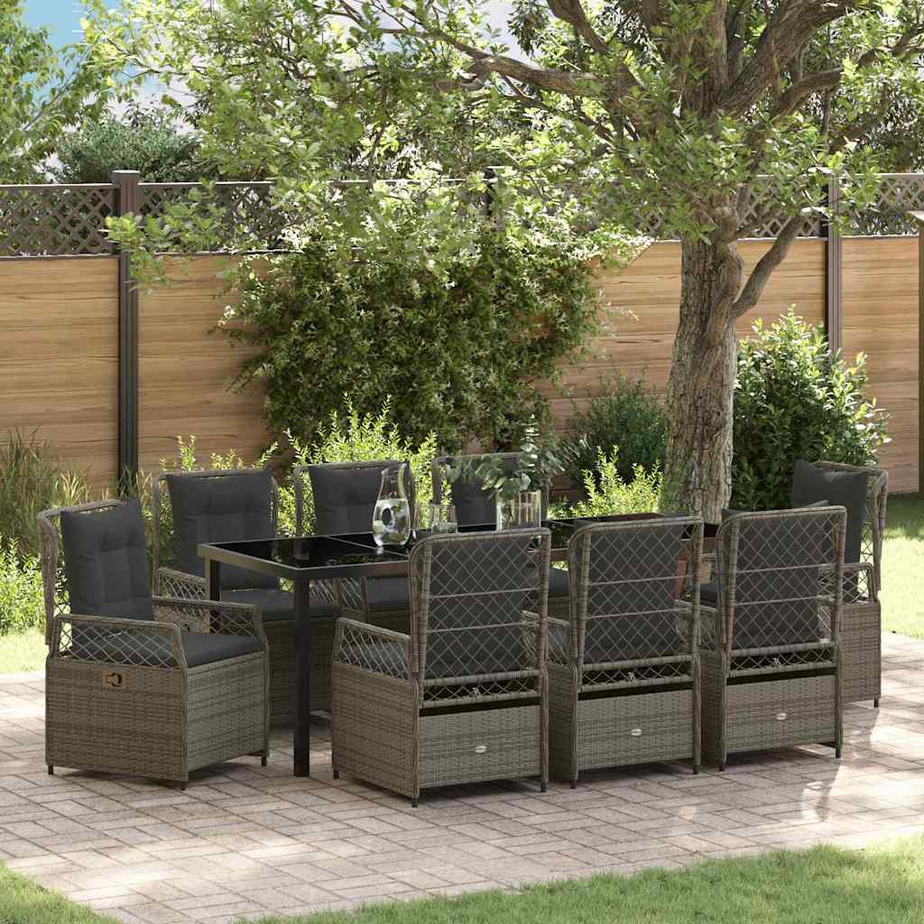 Garten Essgruppe 9 pcs Grau Poly-Rattan