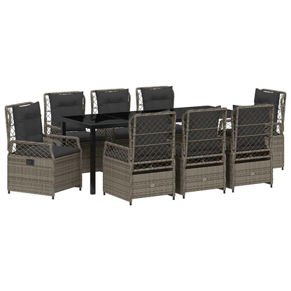 Garten Essgruppe 9 pcs Grau Poly-Rattan