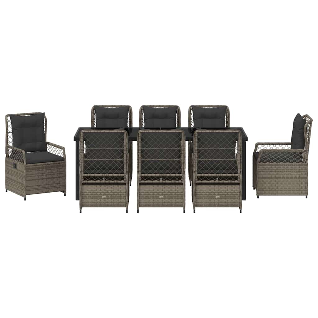 Garten Essgruppe 9 pcs Grau Poly-Rattan