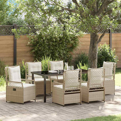 Garten Essgruppe 7 pcs Beige und Cremeweiß Poly-Rattan