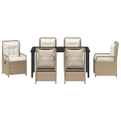 Garten Essgruppe 7 pcs Beige und Cremeweiß Poly-Rattan