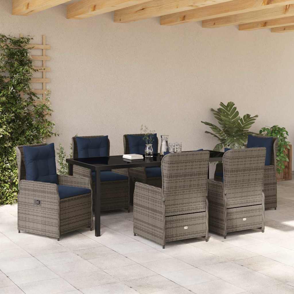 Garten Essgruppe 7 pcs Grau Poly Rattan
