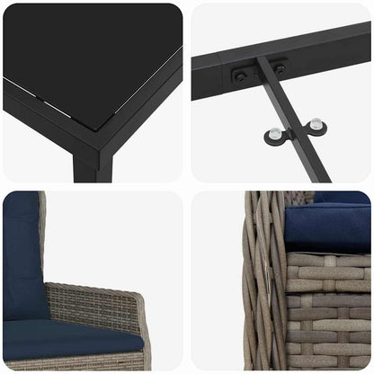 Garten Essgruppe 9 pcs Grau Poly Rattan