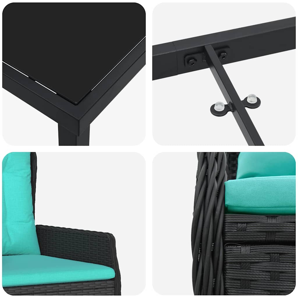 Garten Essgruppe 7 pcs Schwarz Poly Rattan