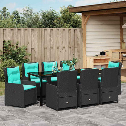 Garten Essgruppe 9 pcs Schwarz Poly Rattan