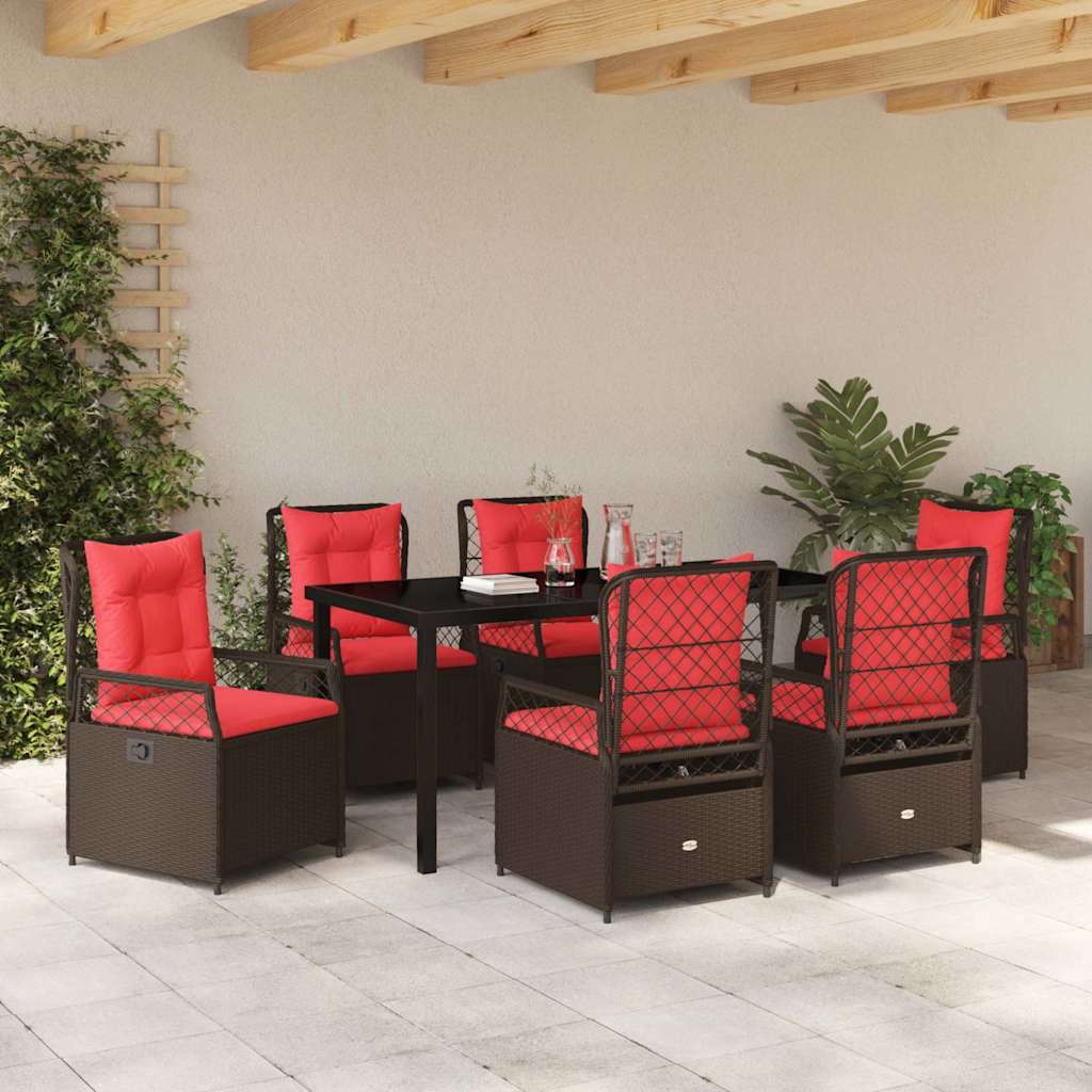 Garten Essgruppe 7 pcs Braun Poly-Rattan