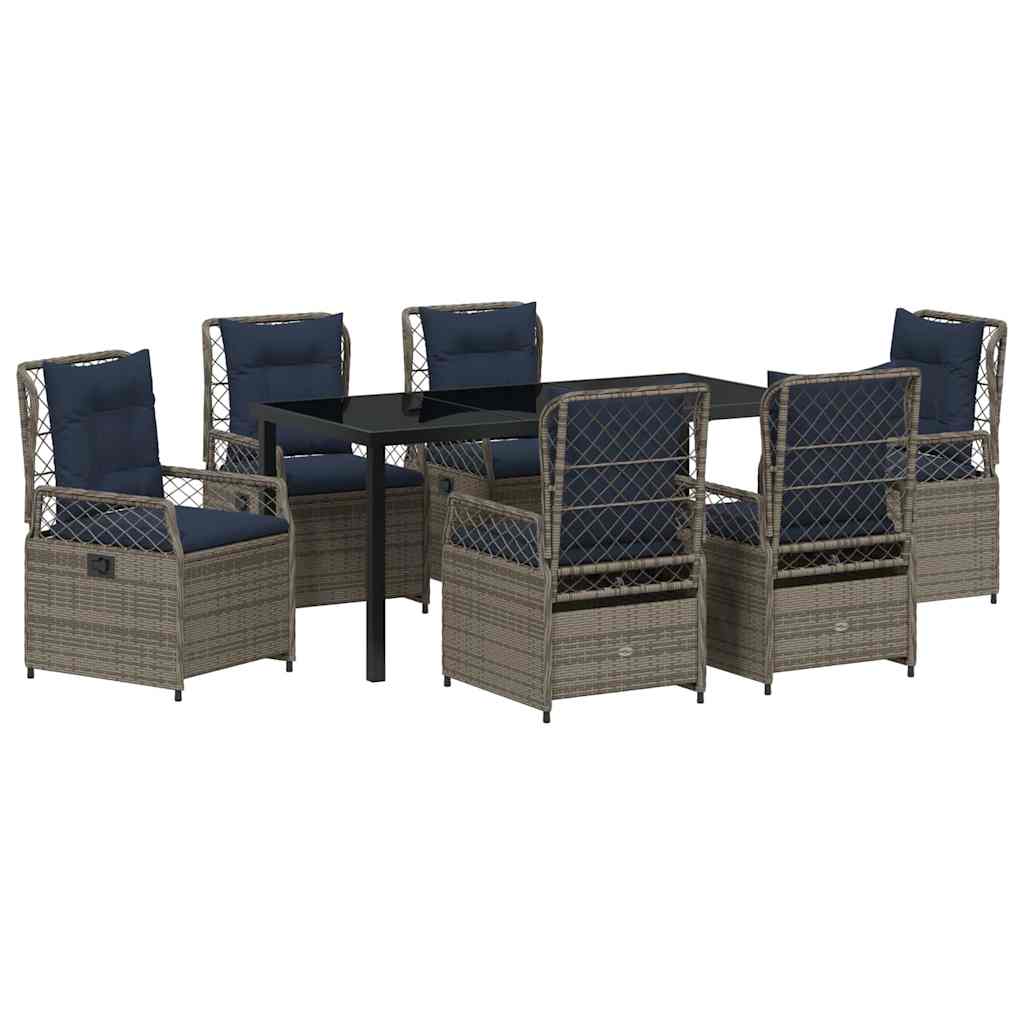 Garten Essgruppe 7 pcs Grau Poly-Rattan