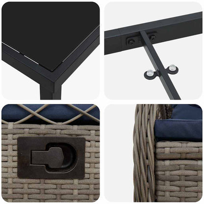 Garten Essgruppe 7 pcs Grau Poly-Rattan