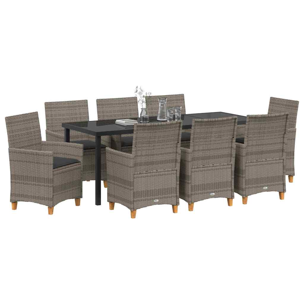 Garten Essgruppe 9 pcs Grau Poly-Rattan