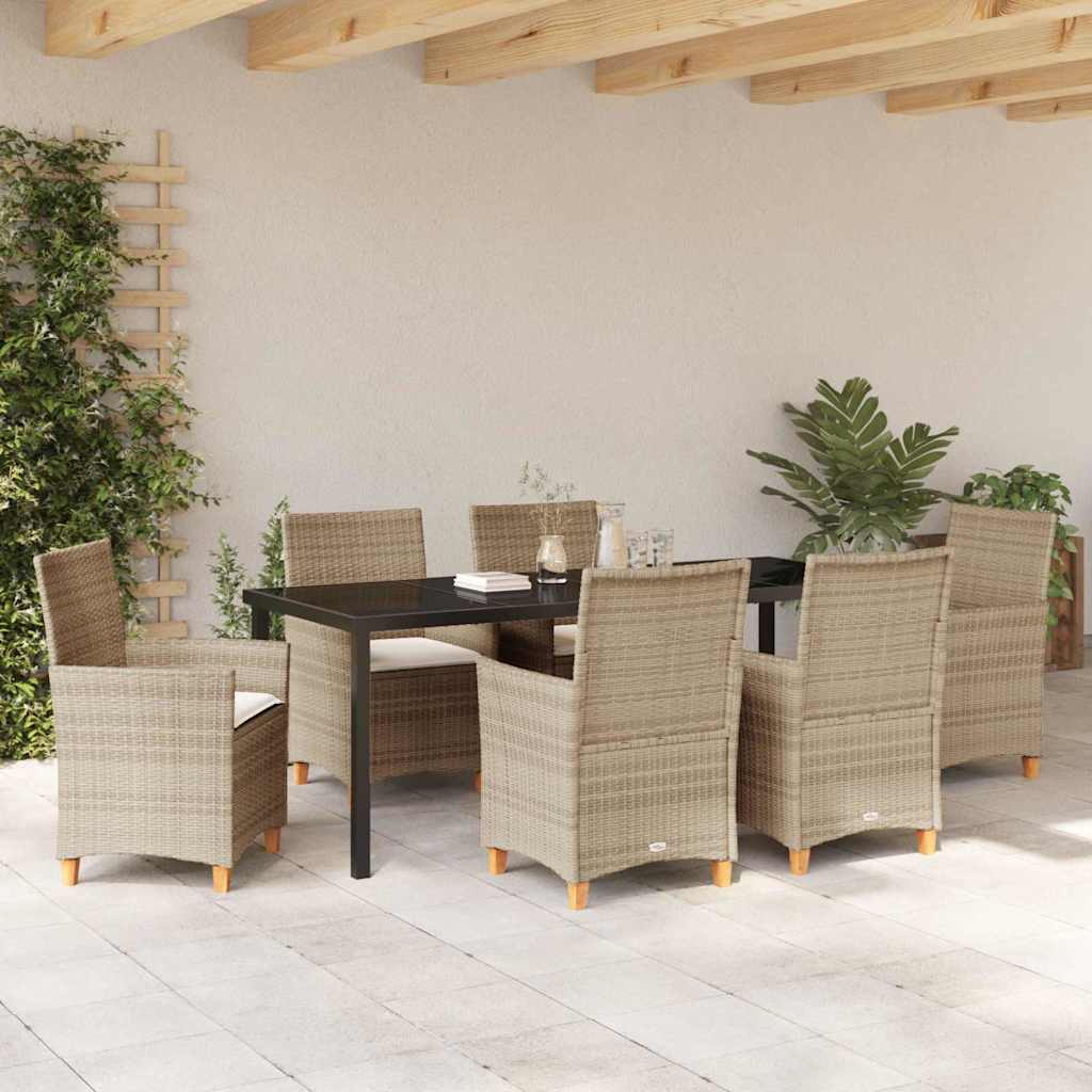 Garten Essgruppe 7 pcs Beige Poly-Rattan