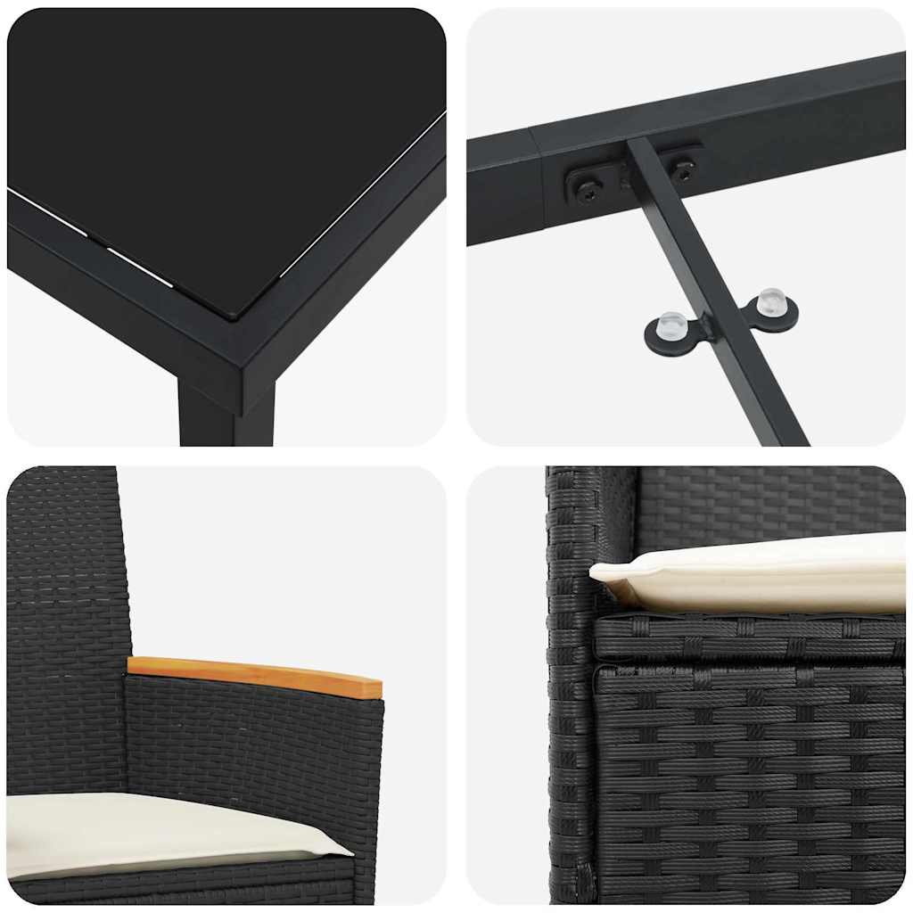 Garten Essgruppe 9 pcs Schwarz Poly-Rattan