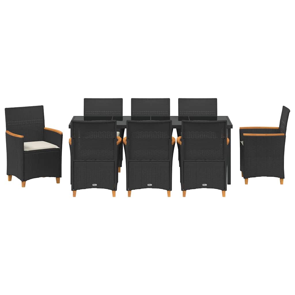 Garten Essgruppe 9 pcs Schwarz Poly-Rattan