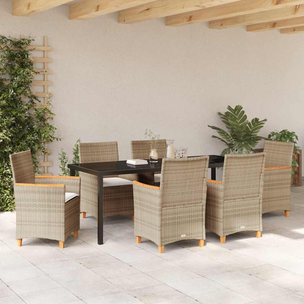 Garten Essgruppe 7 pcs Beige Poly-Rattan