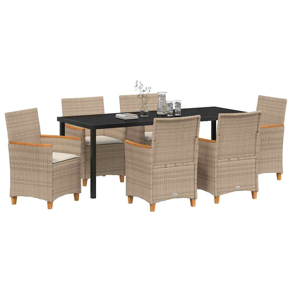 Garten Essgruppe 7 pcs Beige Poly-Rattan