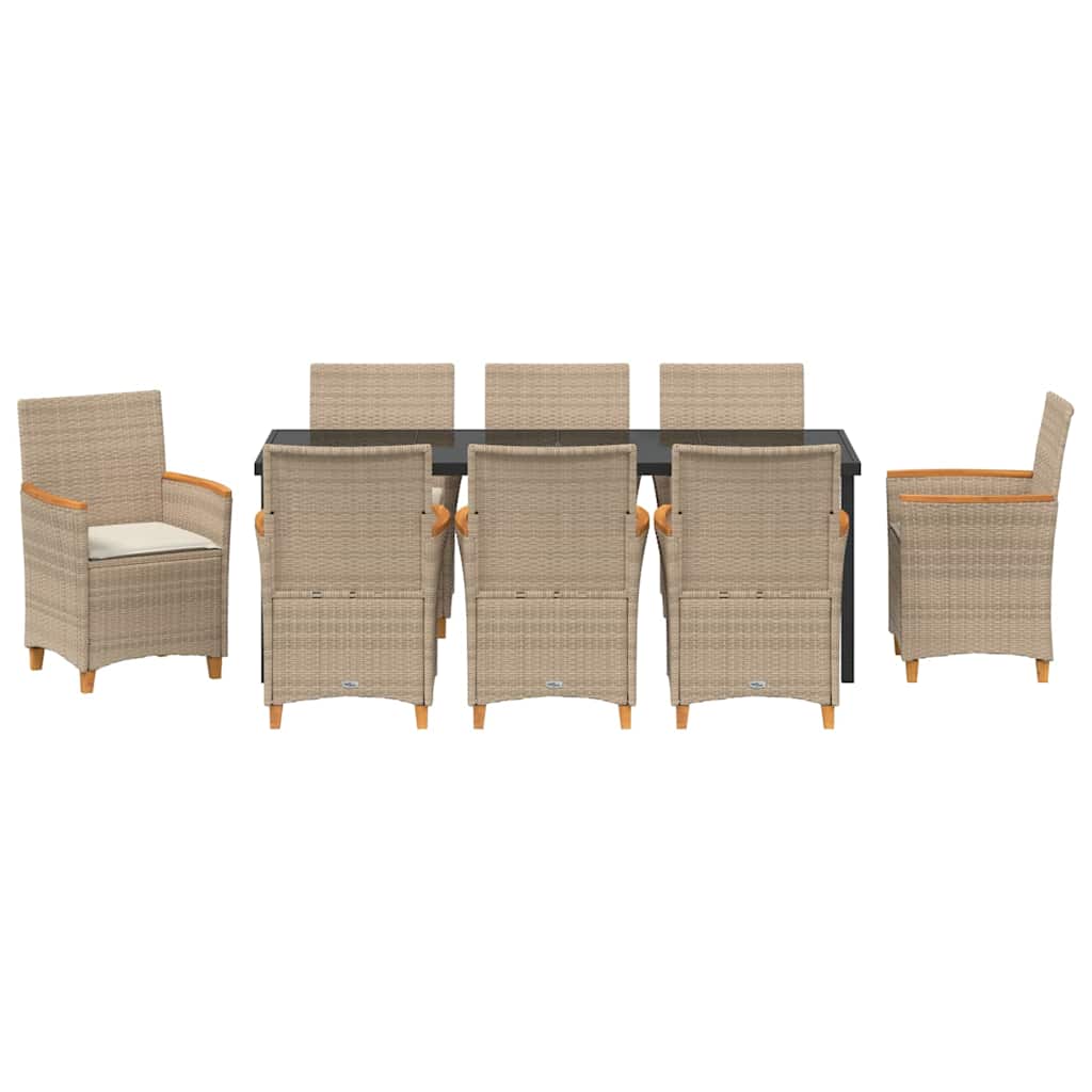 Garten Essgruppe 9 pcs Beige Poly-Rattan