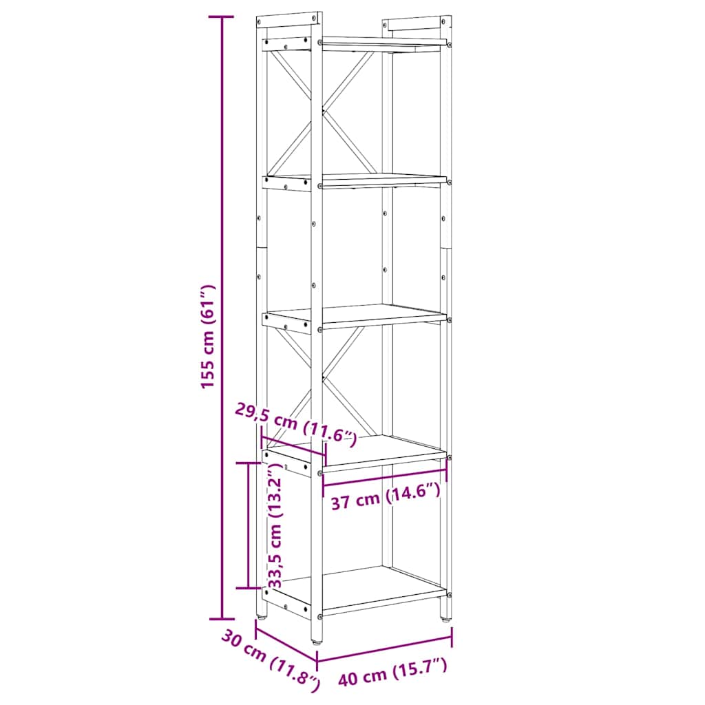 Bücherregal Artisan-Eiche 40 x 30 x 155 cm Holzwerkstoff