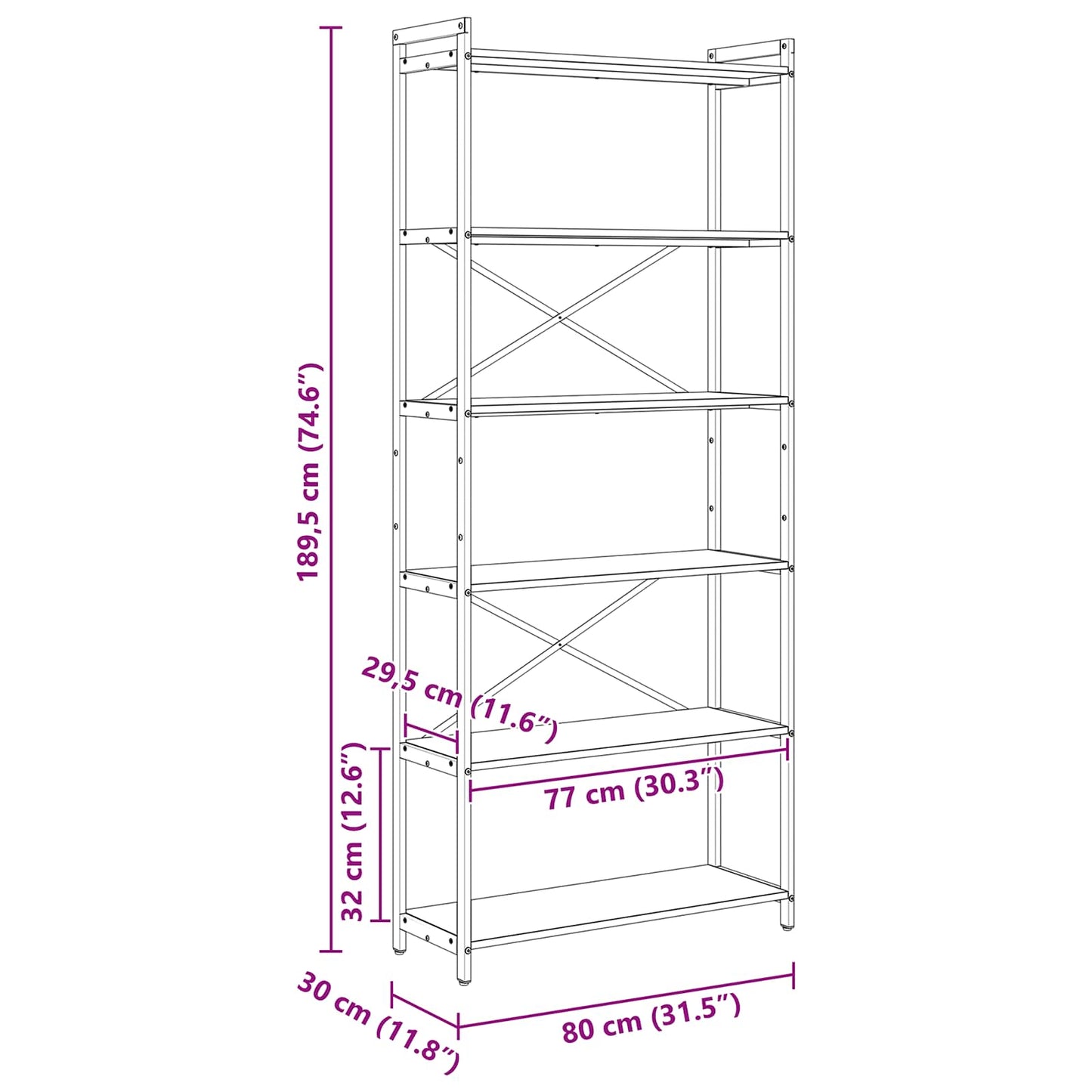 Bücherregal Schwarz Eichen-Optik 40 x 30 x 85 cm Holzwerkstoff