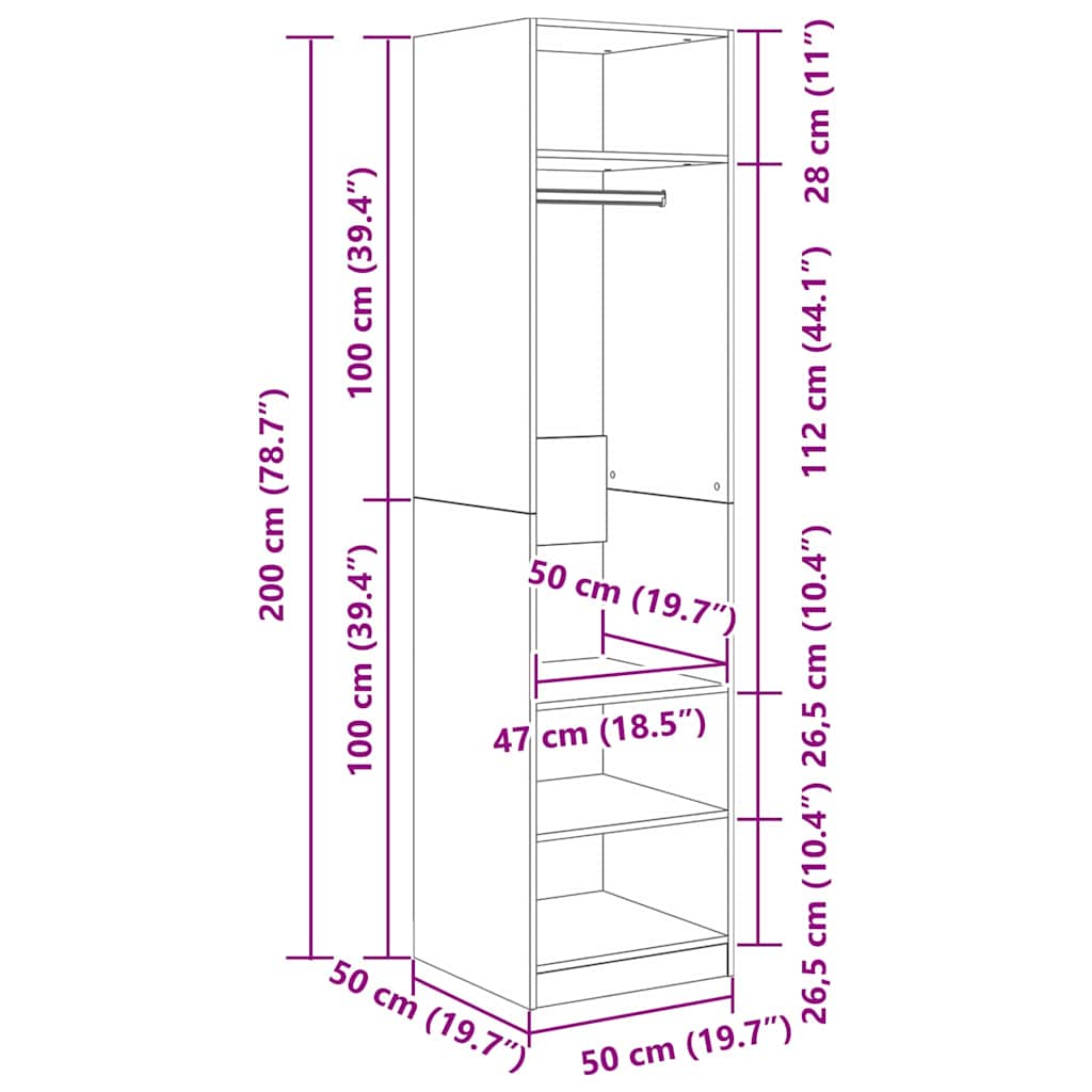 Kleiderschrank mit Regal Schwarz Eichen-Optik 50 x 50 x 200 cm