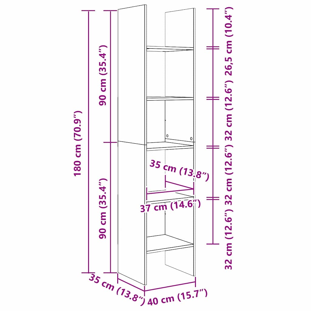 Bücherregal Altholz 40 x 35 x 180 cm Holzwerkstoff
