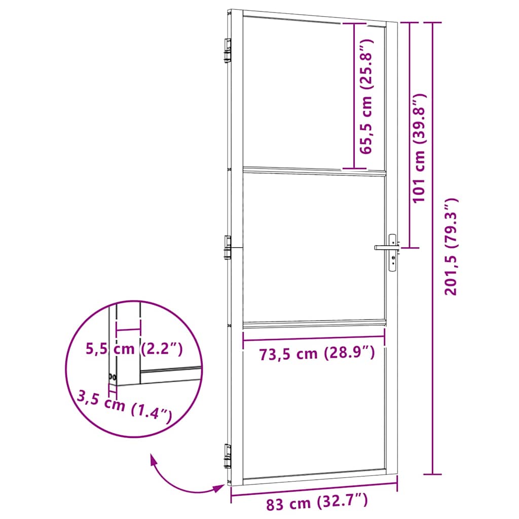 Glastür Schwarz 76 x 3.5 x 201.5 cm Aluminium