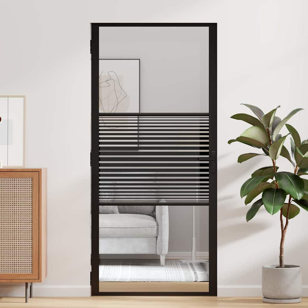 Glastür Gestreift Schwarz 76 x 3.5 x 201.5 cm Aluminium