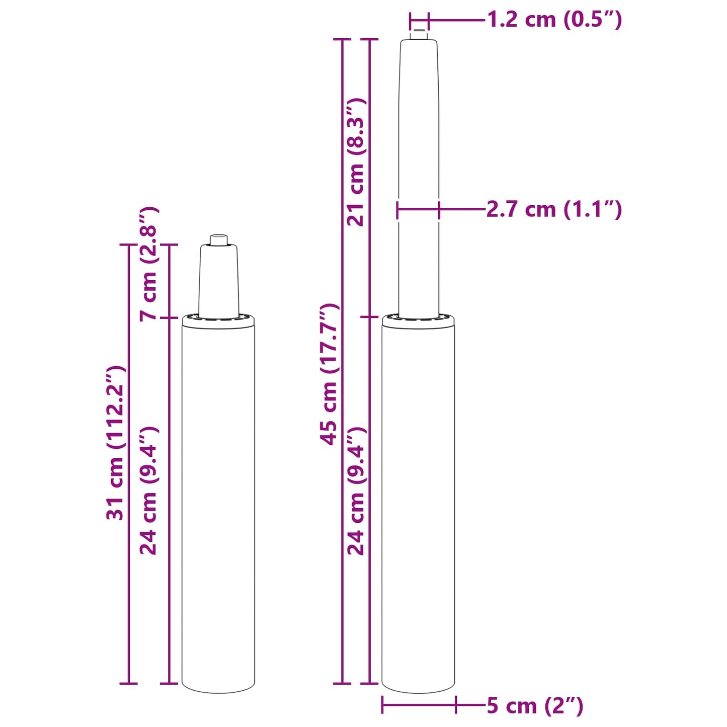 Bürostuhl Gaszylinder Schwarz 307-447 mm Eisen