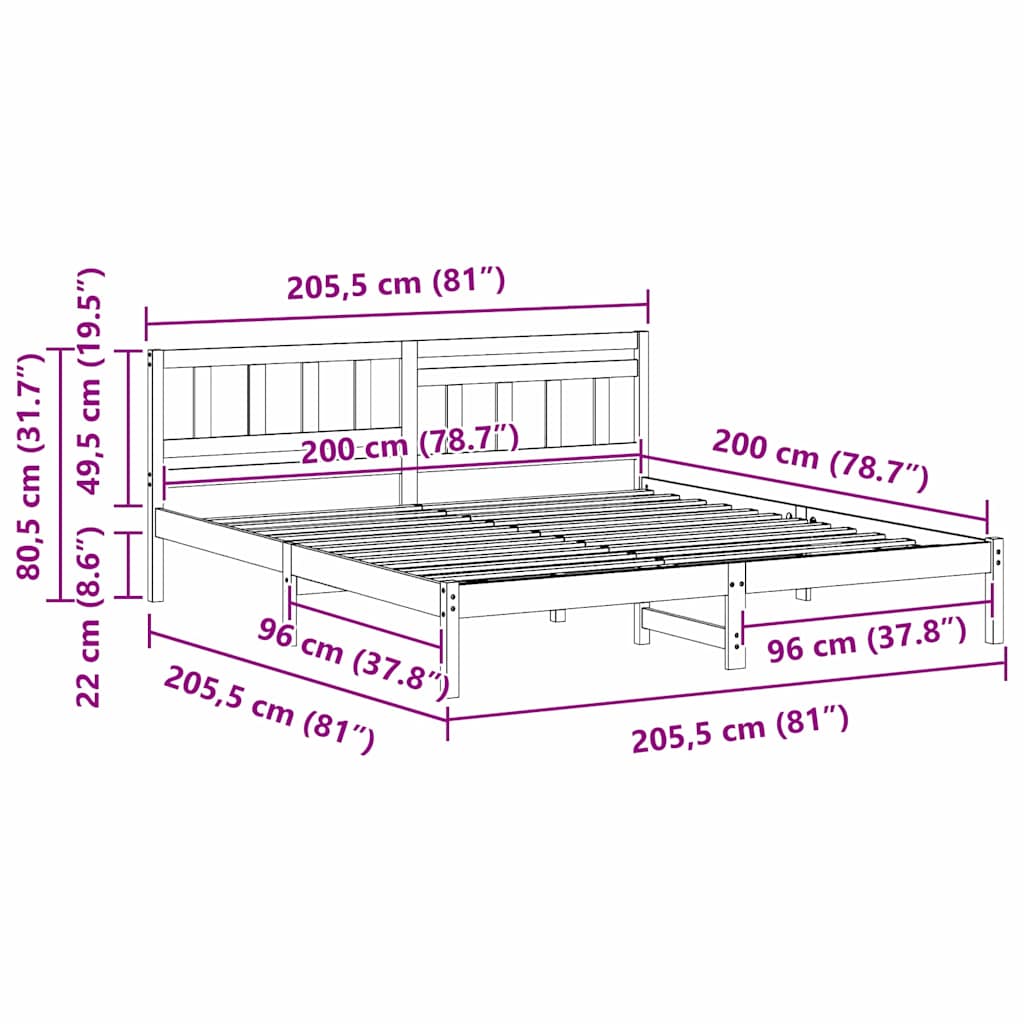Bettrahmen mit Kopfteil Braun 200 x 200 cm Massives Kiefernholz